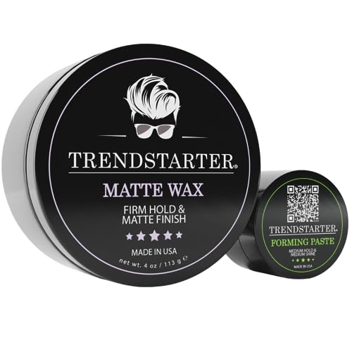 TRENDSTARTER - MATTE WAX (4oz) - Firm Hold - Matte Finish - Free Travel Size Sample Included While Supplies Last - New Fragrance Spring 2023 - Mens Hair Products – Premium Water Based All-Day Hold Hair Styling Pomade – Flake-Free Styling Wax for All Hair