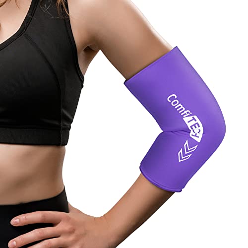 ComfiTECH Elbow Ice Pack for Tendonitis and Tennis Elbow Ice Pack Wrap Sleeve Cold Compression Golfers Arm Ice Pack for Injuries Reusable Gel Ice Wrap for Pain Relief (M Purple)