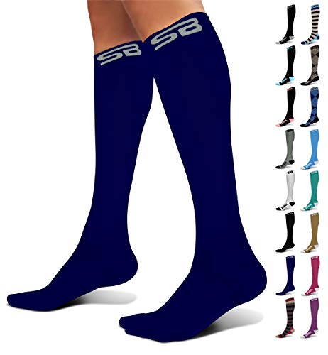SB SOX Compression Socks (20-30mmHg) for Men & Women – Best Compression Socks for All Day Wear, Better Blood Flow, Swelling! (X-Large, Solid Navy)