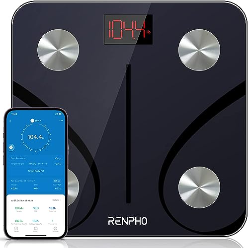 RENPHO Bluetooth Body Fat Scale, Digital Weight Scale Bathroom Smart Body Composition Analyzer Wireless BMI Compact Scale Health Monitor with Smartphone APP, 396 lbs