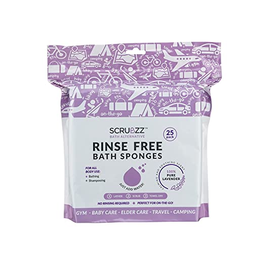 Scrubzz Disposable No Rinse Bathing Wipes - All-in-1 Single Use Shower Wipes, Simply Dampen, Lather, and Dry Without Shampoo or Rinsing (Lavender, 8-Pack)