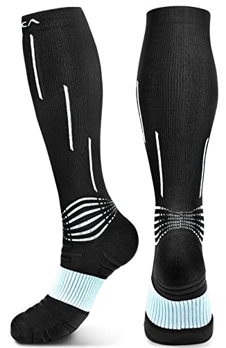 NEENCA Compression Socks for Men & Women – 20-30 mmhg Knee High Compression Socks for All Day Wear, Circulation, Swelling, Athletic - 1 Pair (Black Blue)