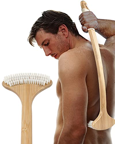 Renook Back Scratcher for Men, 22'' Oversized Bamboo Body Scratcher with Long Curved Handle and Large Scratching Surface, Wooden Backscratcher for Itch Relief, Gift for Elderly, Pregnant
