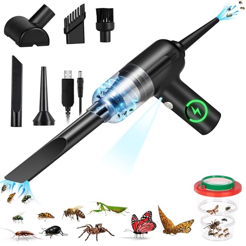 Fruit Fly Catcher Handheld Bug Vacuum Catcher with 9000PA&LED, Lightweight Rechargeable Insect Traps Indoor Outdoor Bug Vacuum Bug Moth Gant Cockroach Small Spider Catcher and Release with Insect Cage