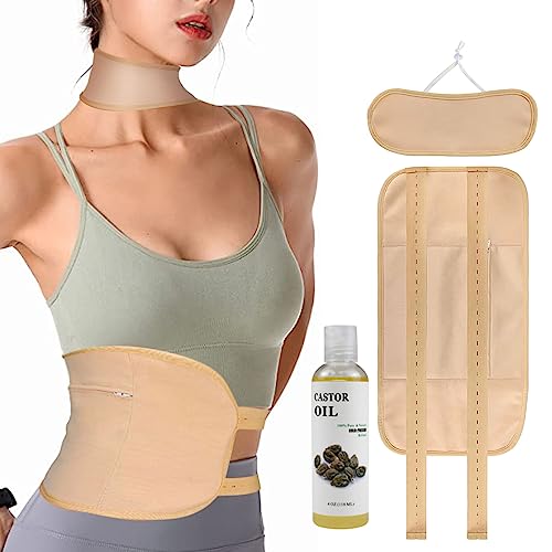 Castor Oil Pack Wrap Reusable Castor Oil Packs for Liver Detox Waist and Neck Wrap for Thyroid, Constipation Inflammation (Castor Oil Included) Khaki