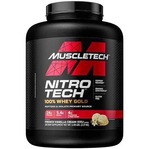 Whey Protein Powder MuscleTech Nitro-Tech Whey Gold Protein Powder Whey Protein Isolate Smoothie Mix Protein Powder for Women & Men Vanilla Protein Powder, 5 lbs (69 Serv)-package varies