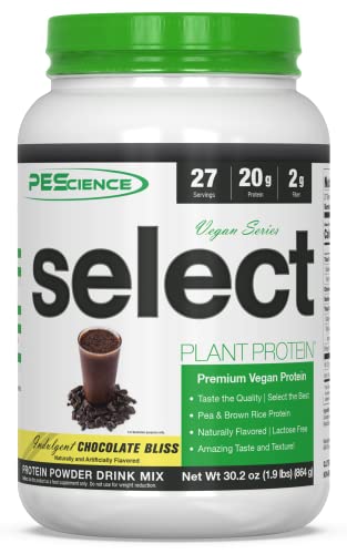 PEScience Select Vegan Plant Based Protein Powder, Chocolate, 27 Serving, Pea and Brown Rice Blend