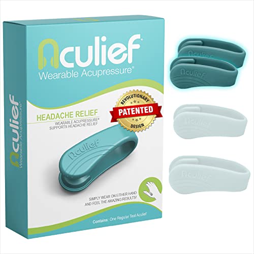 Aculief - Award Winning Natural Headache, Migraine, Tension Relief Wearable – Supporting Acupressure Relaxation, Stress Alleviation - Simple, Easy, Effective 2 Pack - (X-Small/Kids Teal)