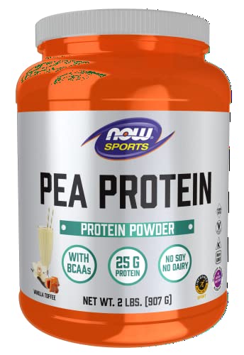 NOW Sports Nutrition, Pea Protein 25 g With BCAAs, Easily Digested, Vanilla Toffee Powder, 2-Pound