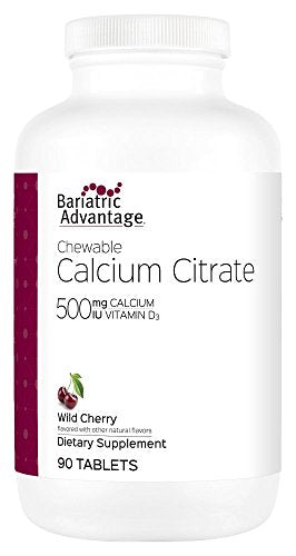 Bariatric Advantage Calcium Citrate Chewable 500mg with Vitamin D3 for Bariatric Surgery Patients Including Gastric Bypass and Sleeve Gastrectomy, Low Sugar - Wild Cherry Flavor, 90 Count