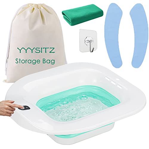 YYYSITZ Electric Sitz Bath, Sitz Bath for Hemorrhoids, Sitz Bath for Postpartum Care, Toilet Seat Bowl for Women Men, Sits Bath Soak Tub, Sitz Baths Salts Pan, Butt Bath Basin, Portable, Green