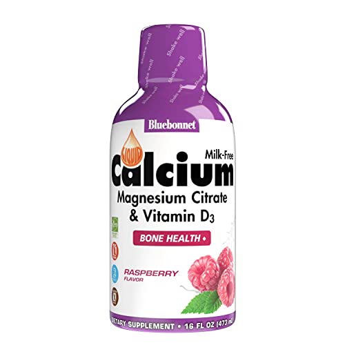 Bluebonnet Bluebonnet Nutrition Liquid Calcium Citrate Magnesium Citrate, Vitamin D3, Bone Health, Gluten Free, Soy free, milk free, kosher, 32 Servings, Raspberry Flavor, 16 Fl Oz (Pack of 1)