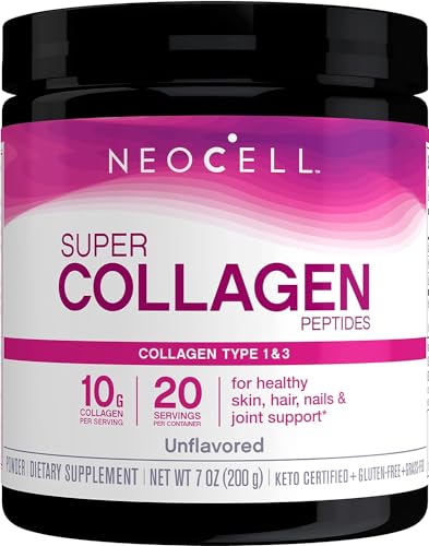 NeoCell Super Collagen Powder, 10g Collagen Peptides per Serving, Gluten Free, Keto Friendly, Non-GMO, Grass Fed, Paleo Friendly, Healthy Hair, Skin, Nails & Joints, Unflavored, 7 Oz