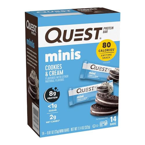 Quest Nutrition Mini Cookies & Cream Protein Bars, High Protein, Low Carb, Keto Friendly, 14 Count