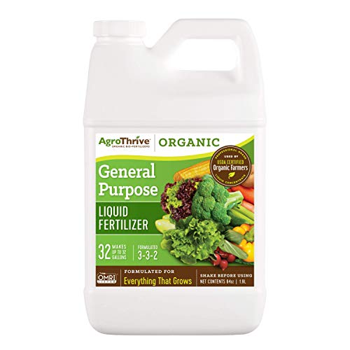 AgroThrive All Purpose Organic Liquid Fertilizer - 3-3-2 NPK (ATGP1064) (64 oz) for Lawns, Vegetables, Greenhouses, Herbs and Everything Else that Grows