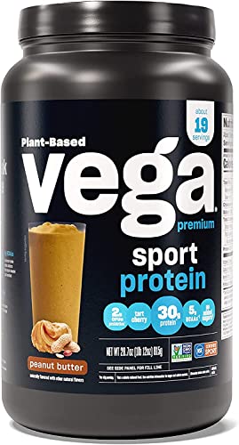 Vega Sport Premium Vegan Protein Powder Peanut Butter (19 Servings) 30g Protein, 5g BCAAs, Low Carb, Keto, Dairy Free, Gluten Free, Pea Protein for Women & Men, 1.8lbs (Packaging May Vary).