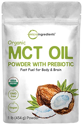 Organic MCT Oil Powder with Prebiotic Fiber,1 Pound(16 Ounce), Fast Fuel for Body and Brain, C8 MCT Oil for Coffee Creamer, Delicious for Tea, Smoothie, Drink and Beverage, No GMOs, Keto Diet, Vegan