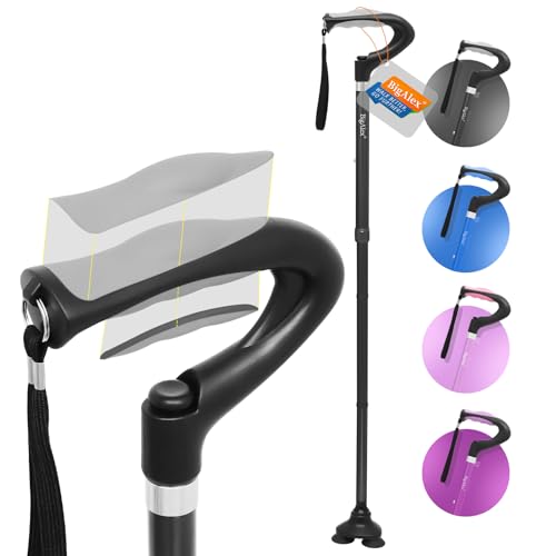 BigAlex Folding Walking Cane with TPR Soft Handle for Elderly Solid Base Adjustable Walking Stick for Man/Woman