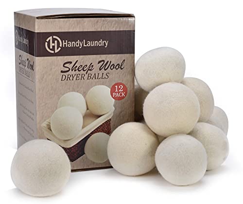 Wool Dryer Balls - Natural Fabric Softener, Reusable, Reduces Clothing Wrinkles and Saves Drying Time. The Large Dryer Ball is a Better Alternative to Plastic Balls and Liquid Softener. (Pack of 12)