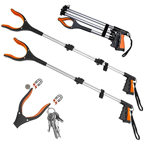 YOLOZAI 43”and 32”Extra Long Grabber Tool with 360°Rotating Anti-Slip Jaw， 2 Pack Lightweight Reaching Aid Reacher Tool, Arm Extension Heavy Duty Grabbers for Elderly