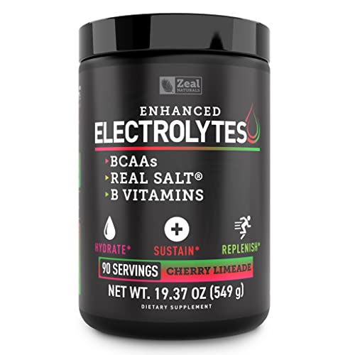 Enhanced Electrolyte Powder Cherry Limeade | 90ct. + BCAA, B-Vitamins & Real Salt® - Hydration Powder w Potassium, Sodium, Zinc, Magnesium for Hydration