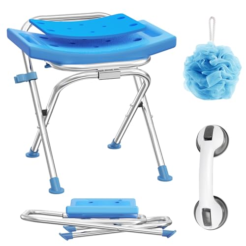 Medhelp Upgraded Folding Shower Chair, Stainless Steel Foldable Shower Seat for Inside Bathtub, Lightweight & Portable Non-Slip Feet Bathroom Bench, Travel Shower Stool for Elderly, Disabled, Injured