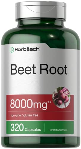 Beet Root Powder Capsules 8000mg | 320 Pills | Non-GMO, Gluten Free Formula | High Potency Herbal Extract Supplement | by Horbaach