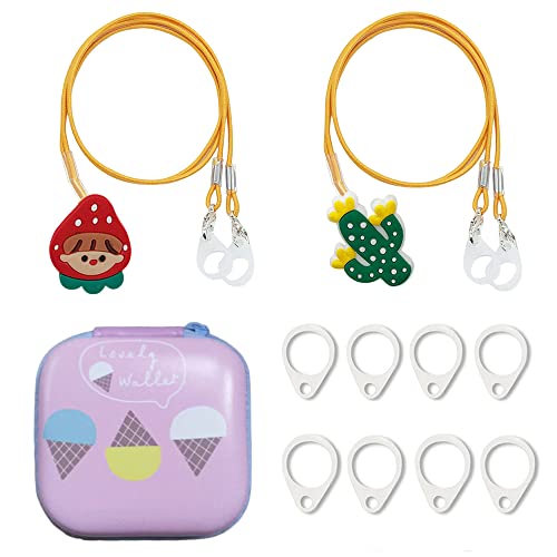 Hearing aid Clips otoclip to Prevent Loss for Children Adults, Anti-Lost Hearing aid Lanyard Protector BTE Clip Holder Rope with Silicone Loops and PU Carry case (Cactus+Girl, Two Ear)