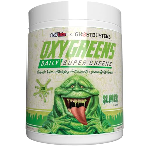EHPlabs x Ghostbusters OxyGreens Super Greens Powder - Spirulina Powder, Super Greens Powder Superfood with Prebiotic Fibre, Alkalizing Antioxidants & Immunity Wellness, 30 Serves (Slimer Lime)