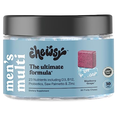 CHEWSY Men's Multivitamin Chews, Immune & Energy Support, Vitamin A, B12, C, D3, E, Folic Acid, Probiotics, Saw Palmetto, Zinc, Adult Chewable Vitamin, Individually Wrapped Chews, 30-Day Supply (1)