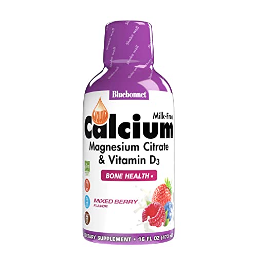 Bluebonnet Nutrition Liquid Calcium Citrate, Magnesium, Vitamin D3, Bone Health, Gluten Free, Soy Free, Milk Free, Kosher, 16 fl oz, 32 Servings, Mixed Berry Flavor
