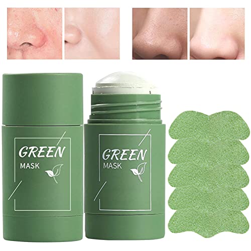 Oneews Green Tea Mask Stick with Blackhead Remover Strips, Sheneco Poreless Deep Cleanse Green Tea Face Mask for Blackheads and Pores, Reetata Green Tea Purifying Clay Stick Mask for Oily Skin (2)