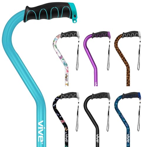Vive Walking Cane for Women, Men, Elderly - Patented Offset Grip - Lightweight Adjustable Walking Aid with a Non-Slip Tip - Sturdy Balancing Mobility Aid for Seniors, Supports Up to 250lbs (Teal)
