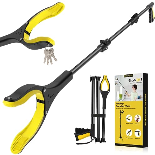 48 Inch Extra Long Grabber Reacher Tool，Foldable Pick Up Stick with Strong Grip Magnetic，360°Rotating Anti-Slip Jaw 4" Wide Claw Opening,Hand Grabber for Reaching