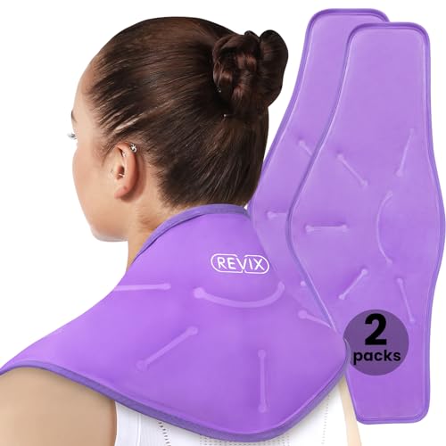 REVIX XL Ice Packs for Neck Pain Relief Gel Cold Packs for Injuries Reusable, Hot Cold Compress for Neck and Shoulders, Sports Injury, Swelling, Bruises, Sprains and Muscles Spasms, Purple 2 Packs