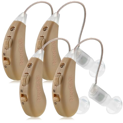 Digital Hearing Amplifier Set - (2 Pairs) 4 Rechargeable Noise Cancelling Hearing Amplifiers with One Touch Volume Control, No Programming Required, Near-Invisible Behind The Ear, USB Dock by MEDca