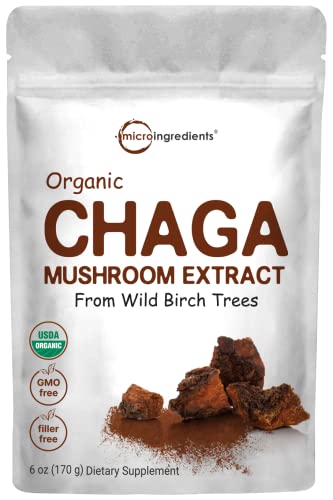 Micro Ingredients Organic Chaga Mushroom Extract 100:1 Powder, 10 Ounce | Sustainably Maine Grown, Wild Harvest, Chaga Tea, Superfood for Beverage and Smoothie, Vegan Friendly