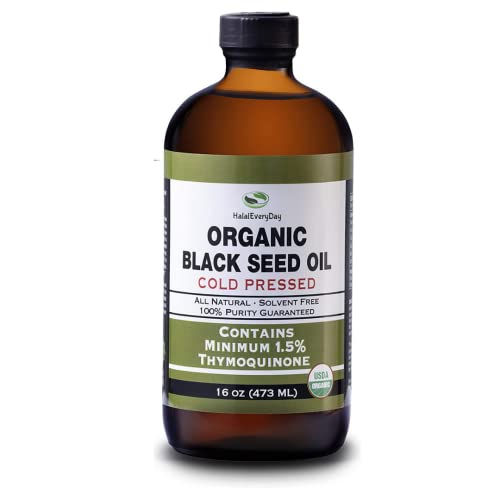 Organic Black Seed Oil - USDA Certified Cold Pressed Glass Bottle Over 1.5% Thymoquinone 3X strength Turkish Black Cumin Nigella Sativa non-GMO 100% Pure Blackseed Oil (16oz Glass Bottle)