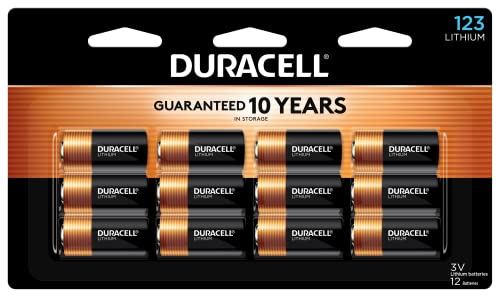 Duracell CR123A 3V Lithium Battery, 12 Count Pack, 123 3 Volt High Power Lithium Battery, Long-Lasting for Home Safety and Security Devices, High-Intensity Flashlights, and Home Automation