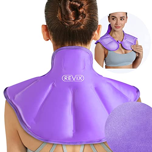 REVIX Shoulder Ice Pack for Injuries Reusable Gel Large Neck Shoulder Ice Pack Wrap for Upper Back Pain Relief, Swelling, Bruises, and Sprains, Purple