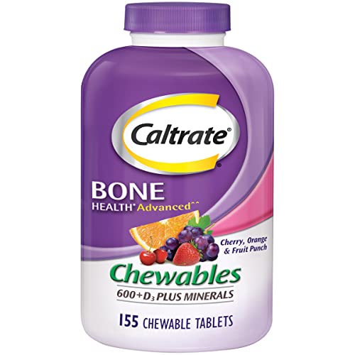 Caltrate Chewables 600 Plus D3 Plus Minerals Calcium Vitamin D Supplement, Cherry, Orange and Fruit Punch - 155 Count