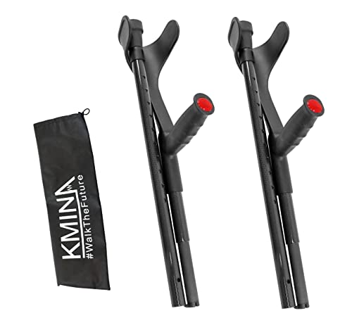KMINA PRO - Folding Carbon Fiber Crutches (x2 Unit, Open Cuff), Forearm Crutches for Adults, Folding Crutches for Travel, Foldable Crutches Adult, Adjustable Arm Crutches for Walking - Made in Europe