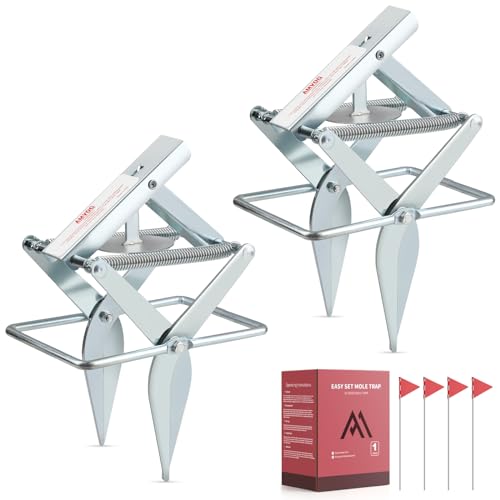 AMVOG Mole Scissor Traps, Easy Setup Mole Traps That Kill, Reusable Gopher Traps for Lawns & Garden,2 Traps