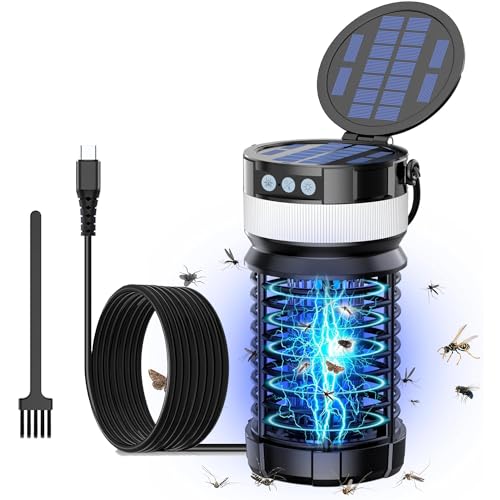 Solar Bug Zapper Outdoor,Cordless Rechargeable Mosquito Zapper, 4200V High Power,45000Hrs Working Life,IP66 Waterproof,Electric Fly Zapper Zapper for Outdoor Home Garden Patio Backyard (Blue-2)