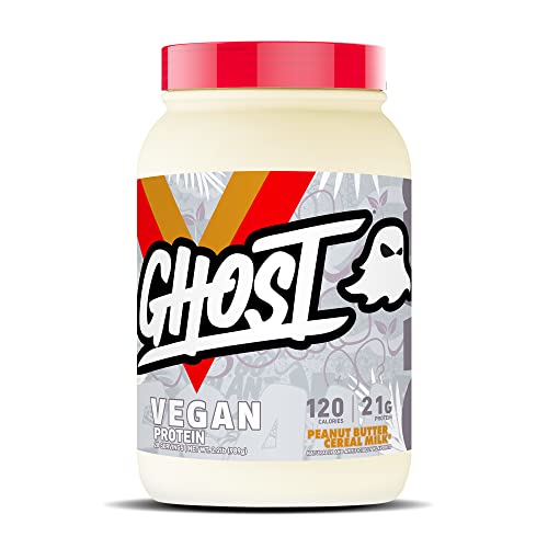 GHOST Vegan Protein Powder, Peanut Butter Cereal Milk - 2lb, 20g of Protein - Plant-Based Pea & Organic Pumpkin Protein - ­Post Workout & Nutrition Shakes, Smoothies, & Baking - Soy & Gluten-Free