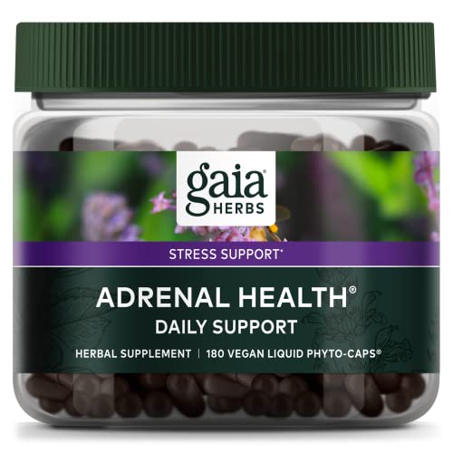 Gaia Herbs Adrenal Health Daily Support - with Ashwagandha, Holy Basil & Schisandra - Herbal Supplement to Help Maintain Healthy Energy and Stress Levels - 180 Liquid Phyto-Capsules (180 Count)