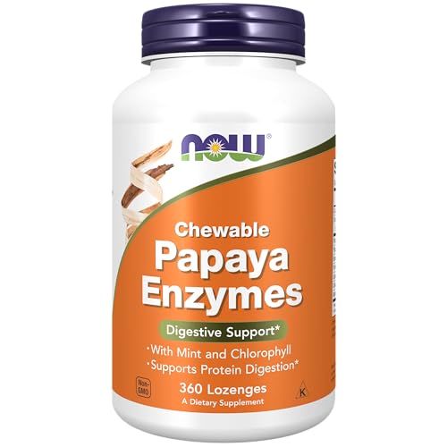 NOW Supplements, Papaya Enzyme with Mint and Chlorophyll, Digestive Support*, 360 Chewable Lozenges