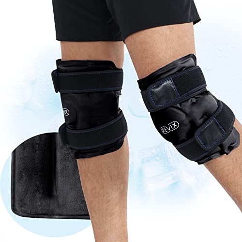 REVIX Ice Packs for Knee Injuries Reusable, Gel Ice Wraps with Cold Compression for Injury and Post-Surgery, Plush Cover and Hands-Free Application, A Set of Two, Black