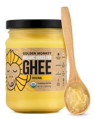 GOLDEN MONKEY Grass Fed Ghee Clarified Butter for Energy, Gut, and Immune Health Support – Organic Ghee Butter for Spread, Cooking, Baking, and Sauteing (8oz)