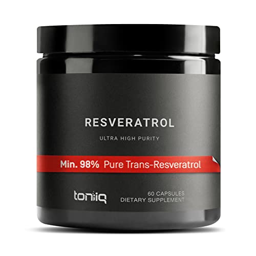 Toniiq Ultra High Purity Resveratrol Capsules - 98% Trans-Resveratrol - Highly Purified and Bioavailable - 60 Caps Reservatrol Supplement